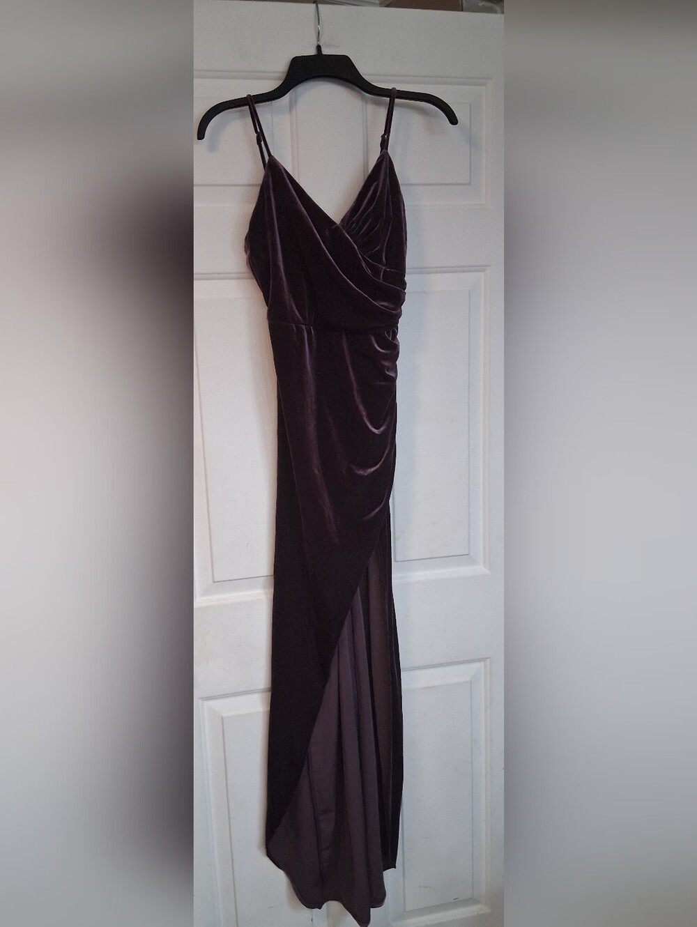 David's Bridal Jules & Cleo Velvet High-Low Maxi Skirt Dress in Deep Plum 4